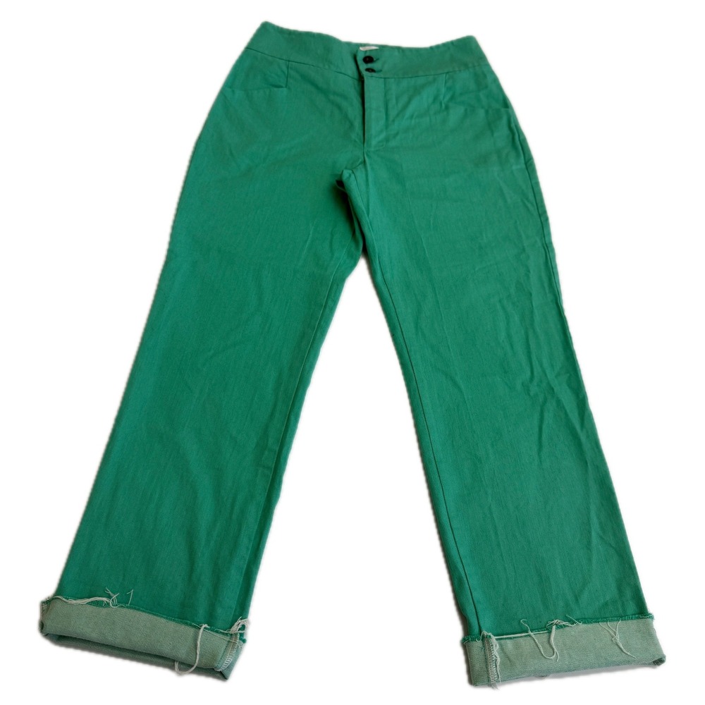 Koshka Mashka Paris Pants Womens 40 FR Green French Raw Hem Retro Straight Leg - Picture 2 of 9